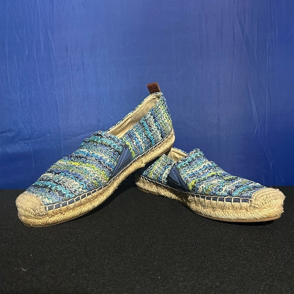Sam Edelman Khloe Woven Raffia Espadrille Slip On Shoes in Blue Size 7.5